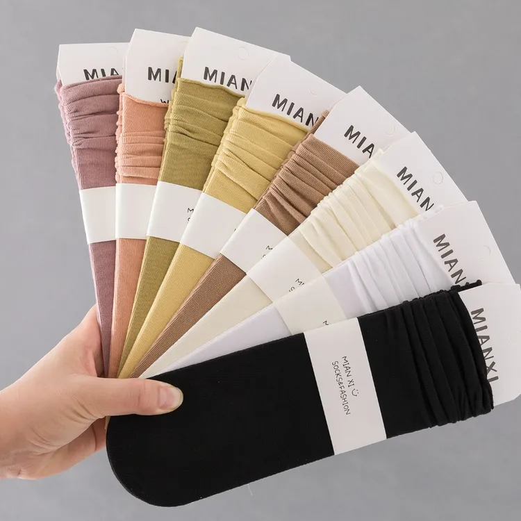 杭臻夏天堆堆袜子女夏季薄款中筒袜日系纯色爆款冰冰袜女款无骨袜