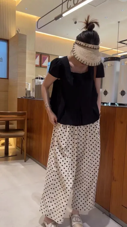 二姐的宝藏夏季韩版宽松显瘦时尚波点休闲阔腿裤#24122
