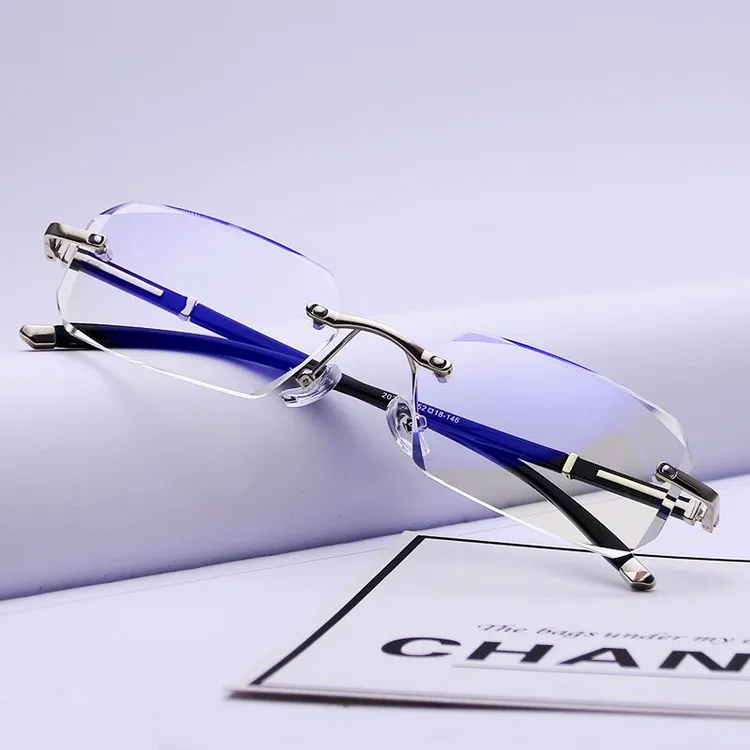 近视眼镜男有度数防蓝光辐射护目平光眼镜无框切边近视专业配镜