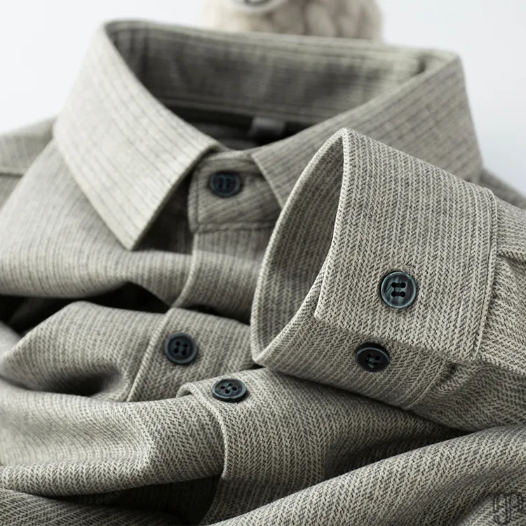 重磅来袭~高端保暖磨毛呢休闲衬衫男长袖修身方领衬衣男冬季厚款