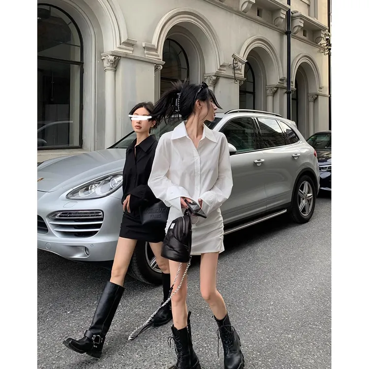Skk Store姐系女友 夏秋气质时髦长袖衬衫连衣裙女显瘦裙子