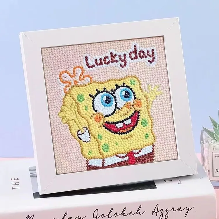 长方形海绵宝宝派大星儿童钻石贴画手工diy创意钻石贴带框钻石画