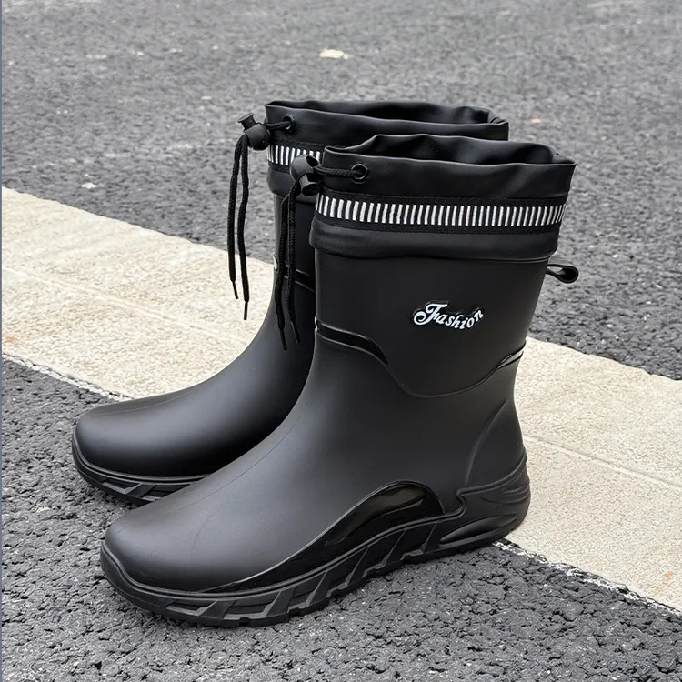 雨鞋中短筒男士新款收口防滑加绒保暖胶鞋工作耐磨防水鞋雨靴时尚