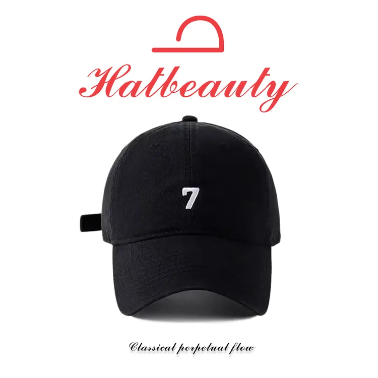 Hatbeauty-韩式刺绣7标情侣棒球帽女大头围显脸小弯檐鸭舌帽男