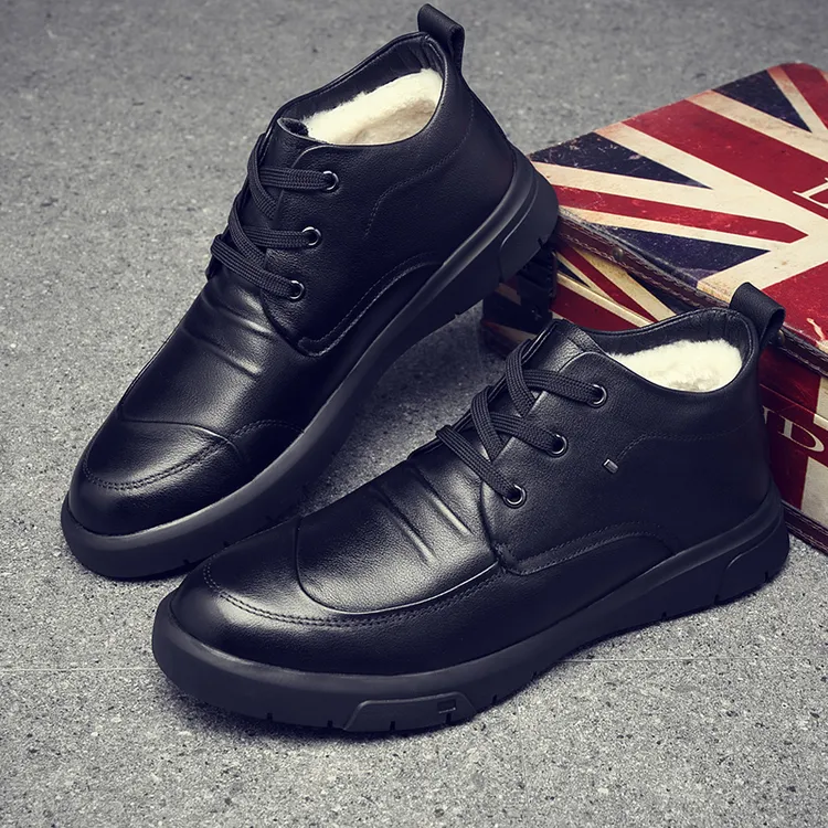 男士加厚冬季加绒保暖高帮爸爸鞋防滑软底中老年棉皮鞋休闲棉皮鞋