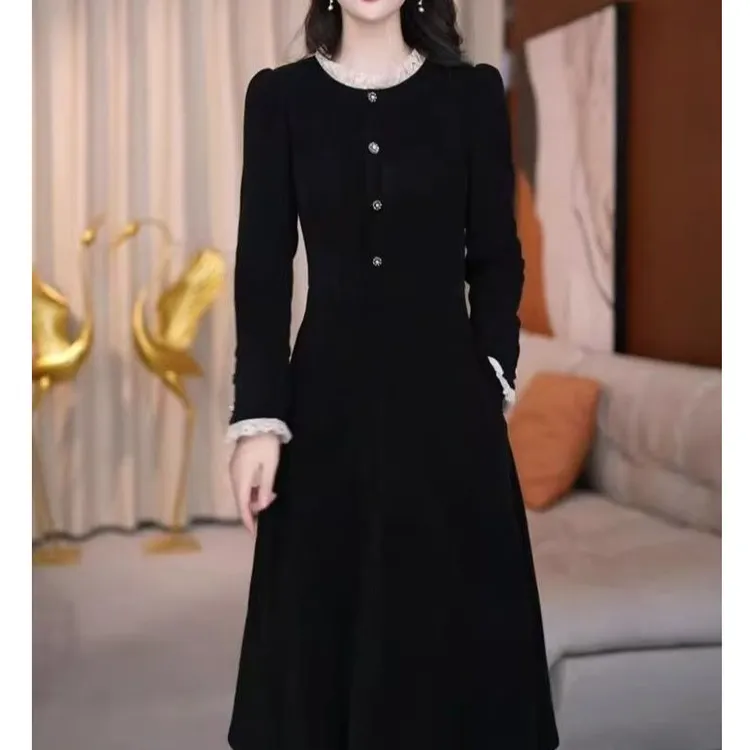 6361秋冬季洋气长袖减龄显瘦连衣裙新款高端中长款打底裙子