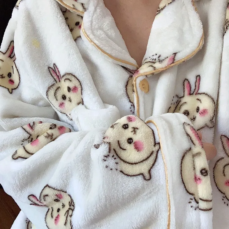 chiikawa睡衣女秋冬珊瑚绒加厚保暖套装冬天吉伊卡哇乌萨奇家居服