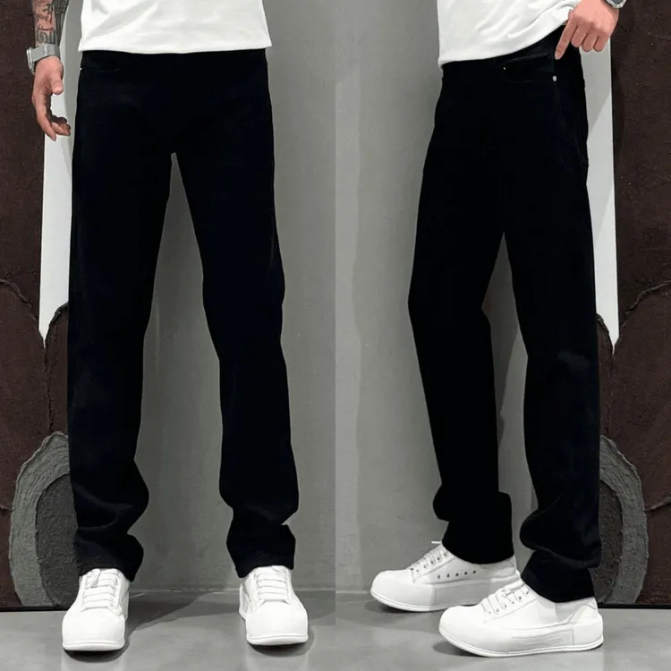 秋冬新款修身显瘦黑色牛仔裤百搭简约美式高街弹力直筒休闲牛仔裤