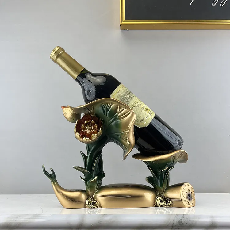 荷花莲藕酒托工艺品家居摆件家居饰品客厅餐厅酒柜高档装饰品金色