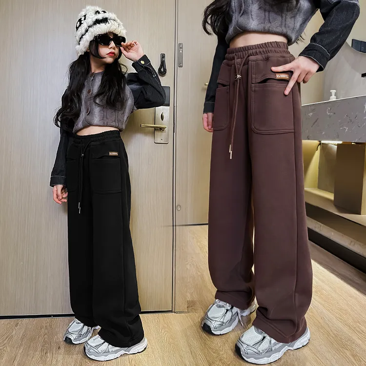 女童裤子秋冬2025新款宽松休闲卫裤女大童加绒洋气中大童直筒卫裤