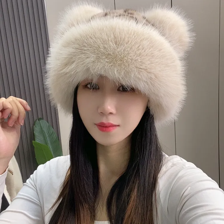 2025小熊耳朵毛绒帽女秋冬季韩版保暖护耳显脸帽子