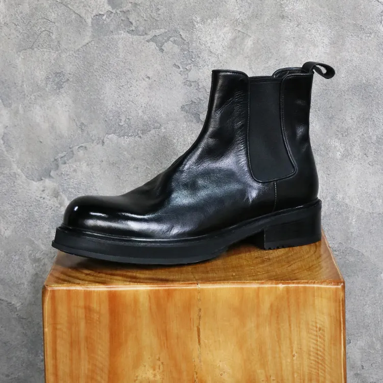 新品马皮切尔西烟筒靴子大头复古水洗高帮男士皮靴休闲皮鞋短靴