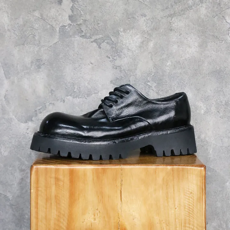 水洗马皮真皮潮流大头皮鞋手工鞋增高厚底德比鞋时尚休闲男皮鞋