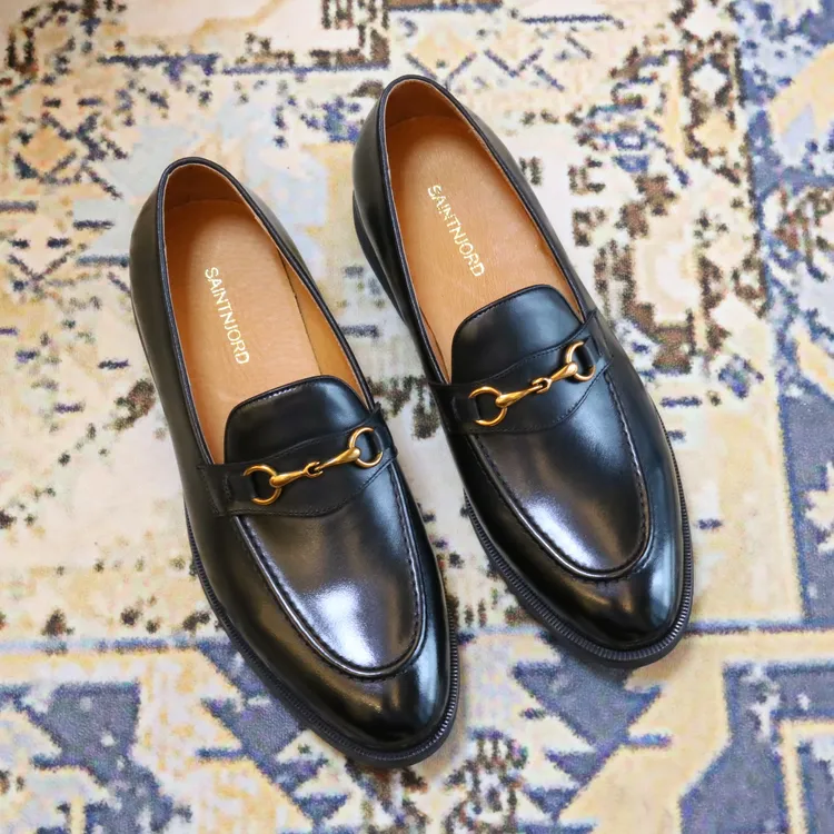 英伦潮流商务正装皮鞋休闲真皮懒人一脚蹬马衔扣乐福鞋