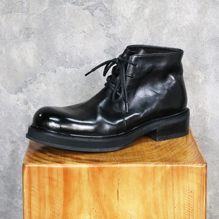新品马皮沙漠靴马丁靴复古水洗高帮男士皮靴休闲皮鞋短靴大头厚底