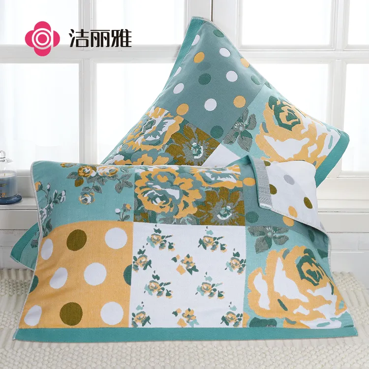 洁丽雅丨纯棉纱布枕巾双面防脱落透气家用防滑吸汗亲肤枕巾一对装