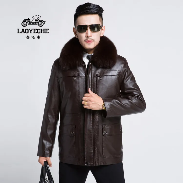 中老年皮衣男内胆可脱卸加绒加厚保暖爸爸装尼克服皮夹克秋冬外套