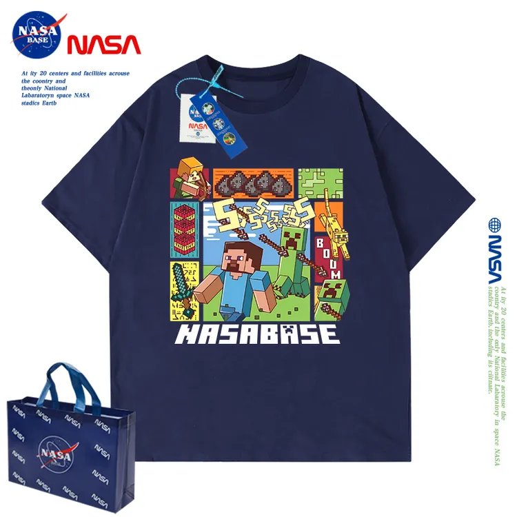 NASA联名我的世儿童t恤短袖2024新款夏季男童纯棉上衣儿童套装