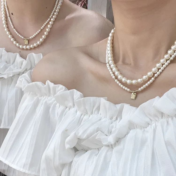 主播同款LUCK优雅小米珠项链4mm吊坠叠戴8mm素版贝珠珠项链（2件）