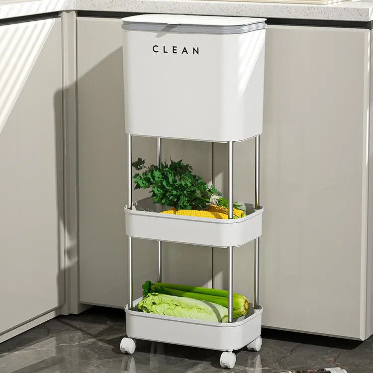 厨房垃圾桶家用大容量带盖置物架一体可移动多功能干湿分离收纳桶