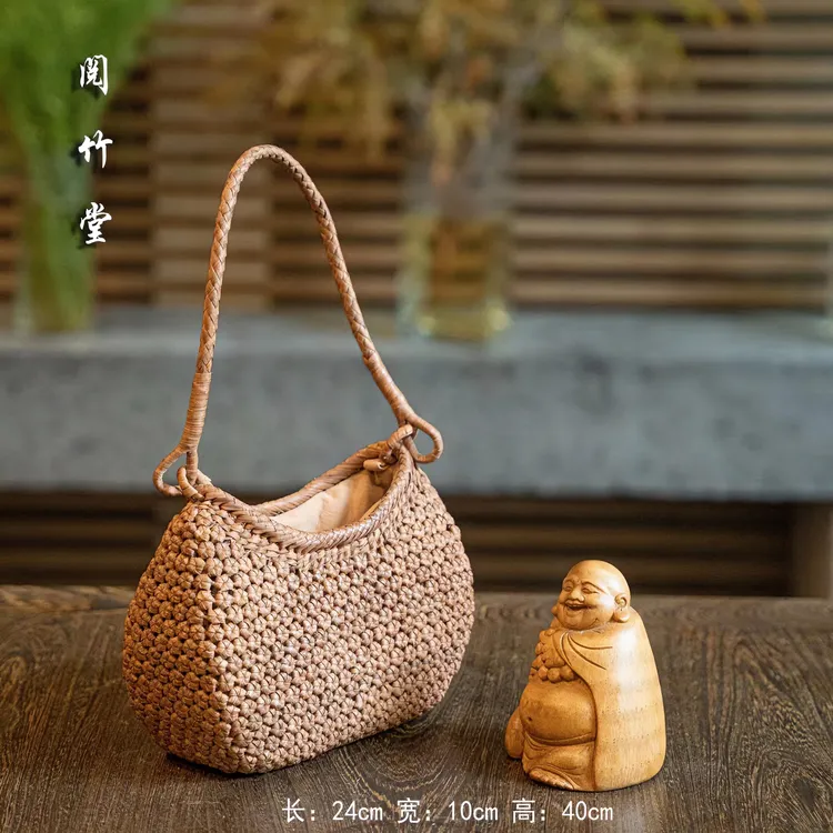 阅竹堂非遗野生葡萄藤长带包，手工编织