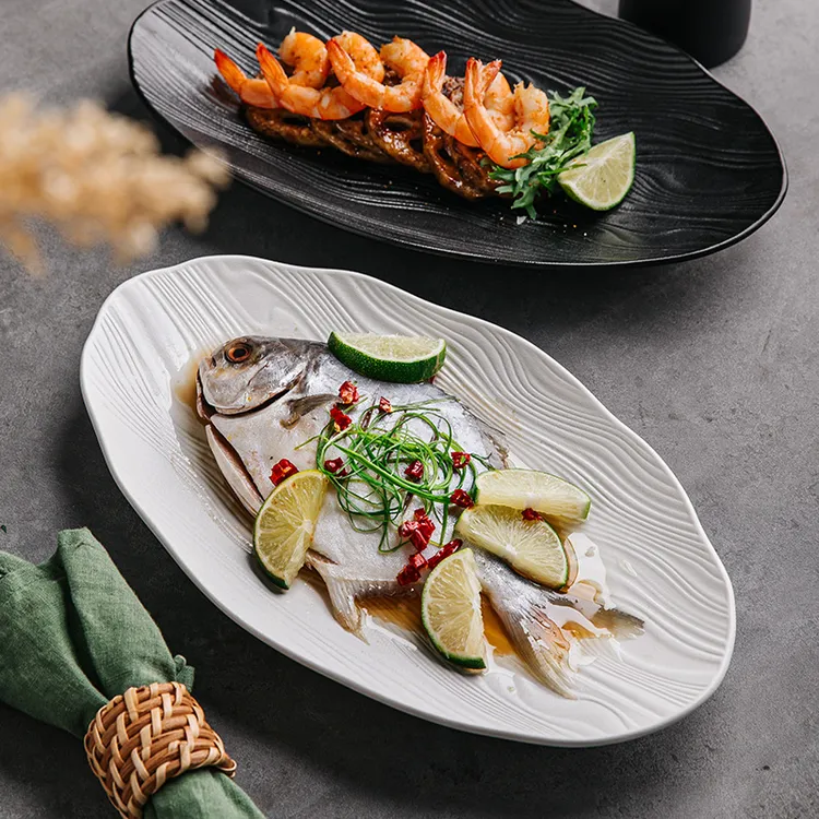 鱼盘家用蒸鱼盘子日式高颜值菜盘陶瓷烤鱼盘创意餐具鱼碟装鱼盘子