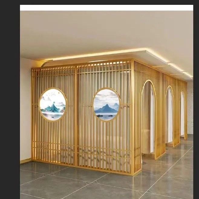 新中式餐厅茶楼铁艺拱门隔断屏风装饰门洞玄关隔断墙