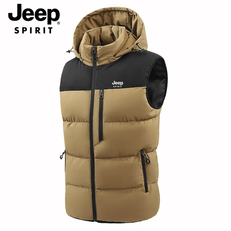 JEEPSPIRIT吉普马甲男秋冬新款可拆卸连帽马甲男防风保暖马甲背心