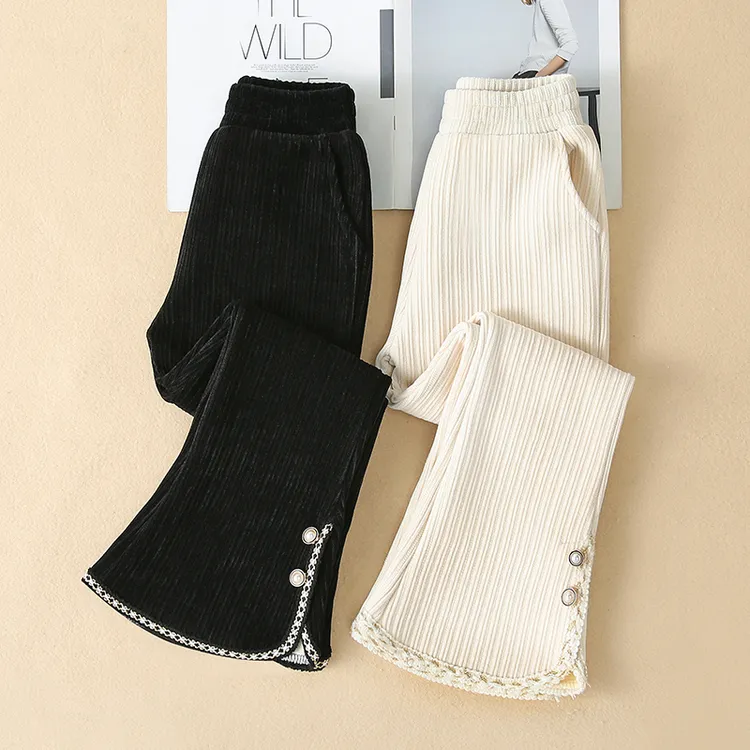 女童休闲裤子春秋新款外穿加绒加厚长裤中大童女孩冬装花边喇叭裤