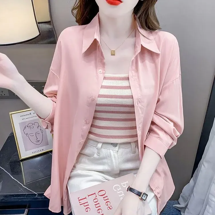 夏季薄款防晒衬衫女外搭polo领长袖防晒衣背心吊带两件套2025新款