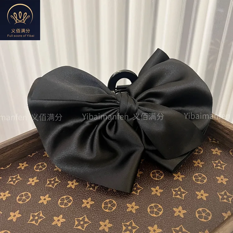 义佰满分【雅】高级感黑色不规则缎面蝴蝶结大抓夹优雅气质头饰发卡