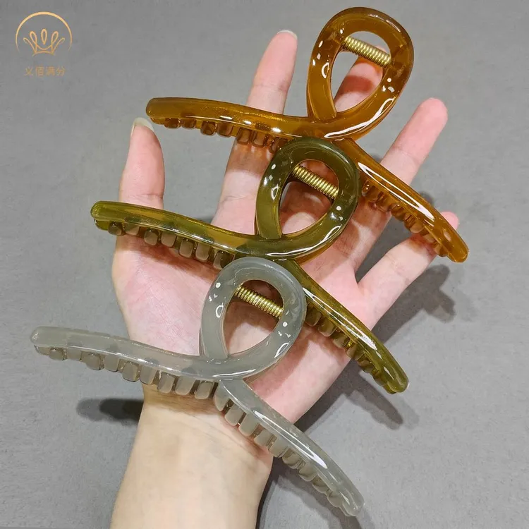 义佰满分3个超大号果冻盘头发抓夹ins简约百搭交叉鲨鱼盘发夹发卡