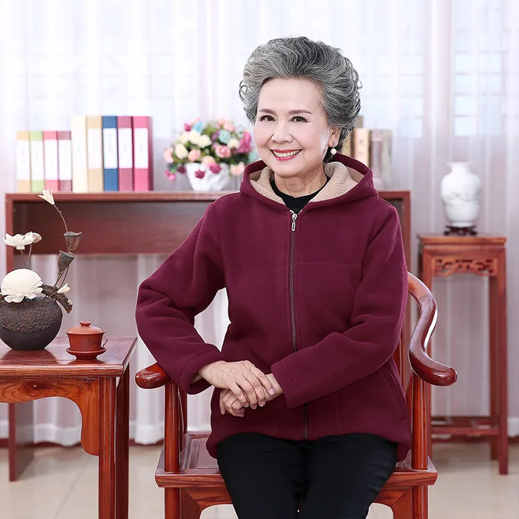 中老年人秋装女奶奶新款外套老太太加绒加厚衣服妈妈秋冬摇粒绒