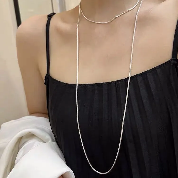 链子925银 简约气质百搭长款叠戴锁骨蛇骨链裸链女长毛衣链项链