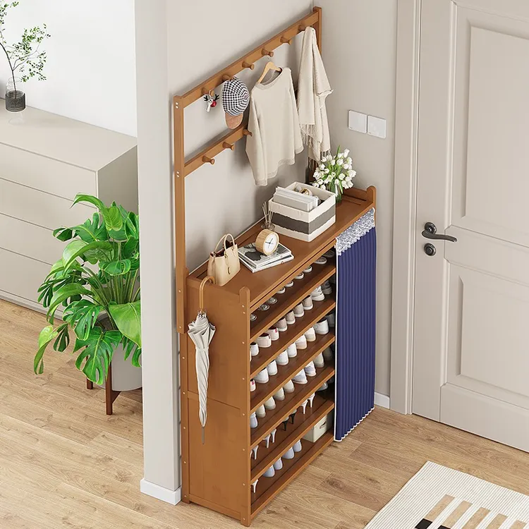 鞋柜家用鞋架一体简易挂衣架爆款置物收纳架室内衣帽新款好看门口