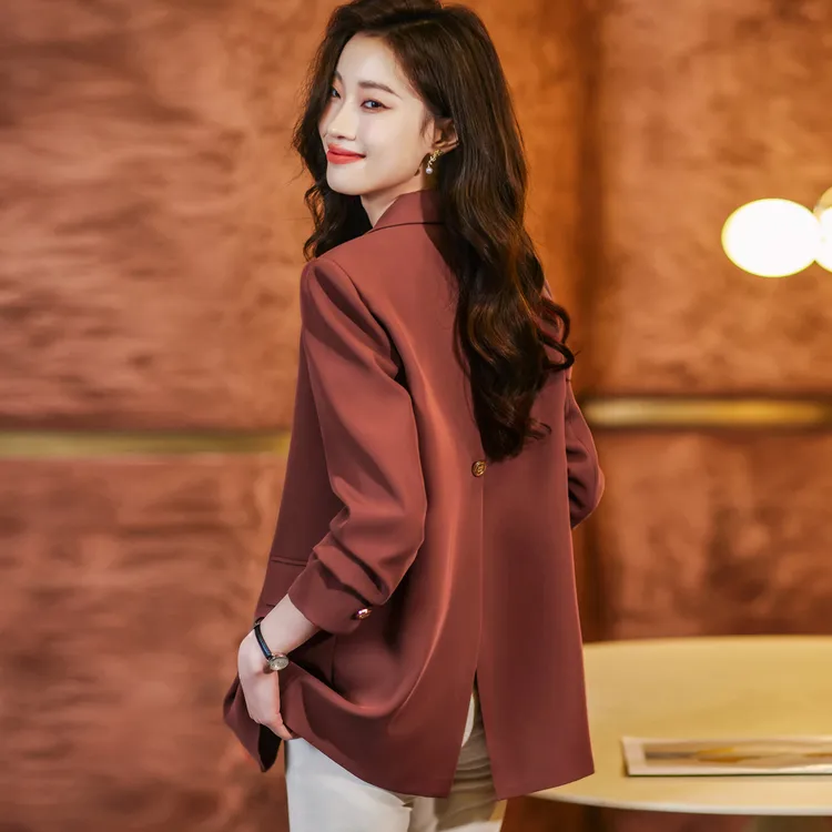休闲韩版小西装外套女春秋新款气质时尚洋气百搭宽松开叉西服上衣
