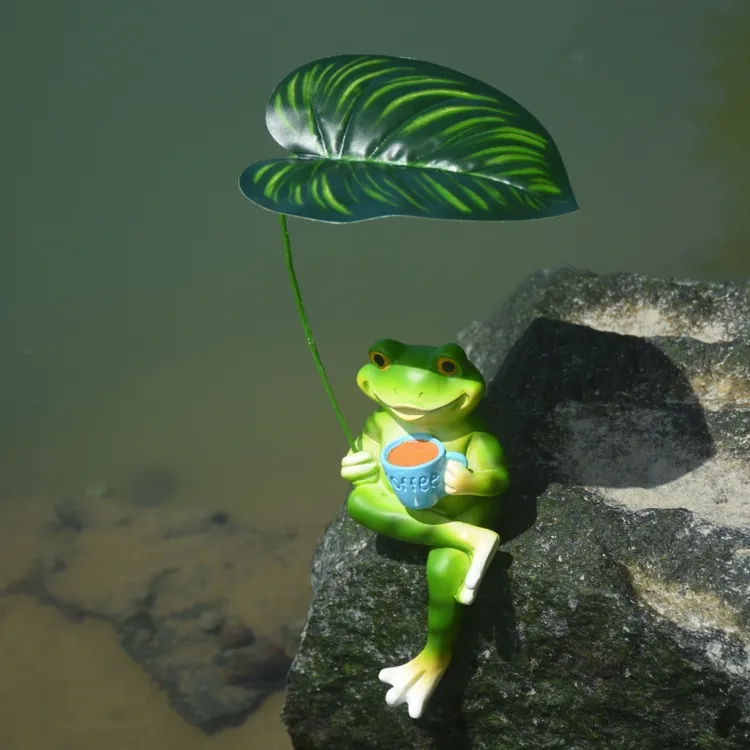 爆款撑伞乘凉青蛙鱼缸鱼池微景观装饰花园花盆园艺布置造景工艺品