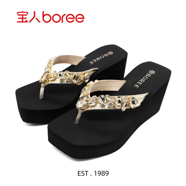 Boree/宝人新款轻奢人字拖鞋女百搭高跟8公分厚底外穿海边沙滩鞋