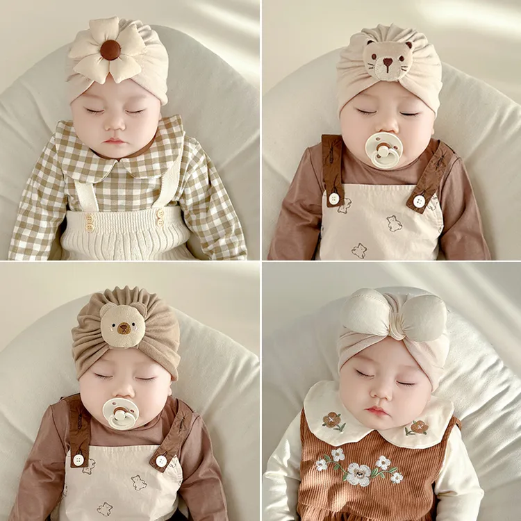 婴儿帽子春秋薄款棉布可爱超萌男童女宝宝印度帽0-1岁幼儿包头帽