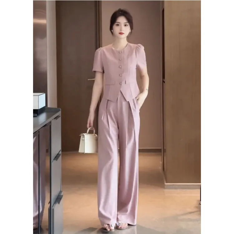 时尚小香风夏季轻熟御姐减龄休闲穿搭一整套薄款短外套阔腿裤套装