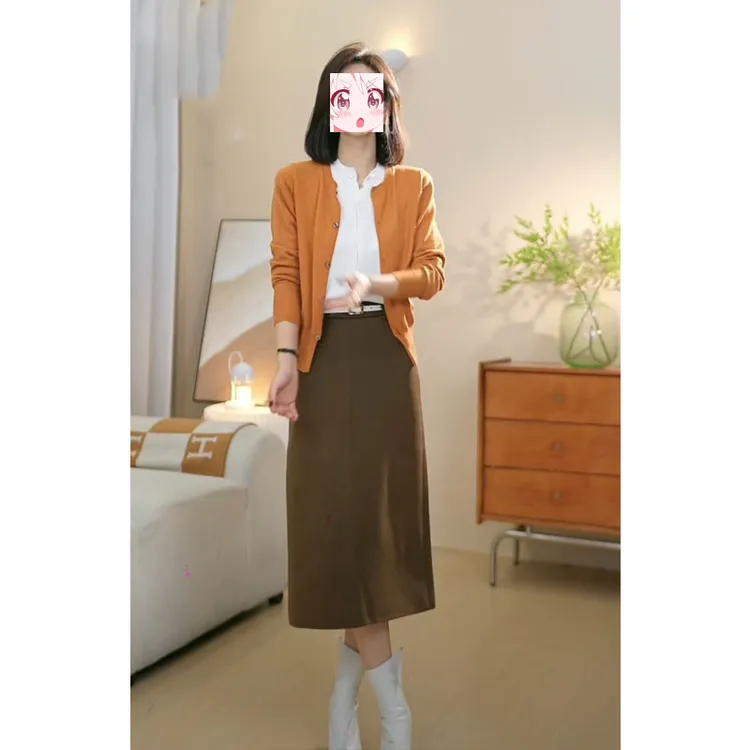 2025春季高级感穿搭气质长袖针织开衫高腰垂感西装裤轻职风两件套