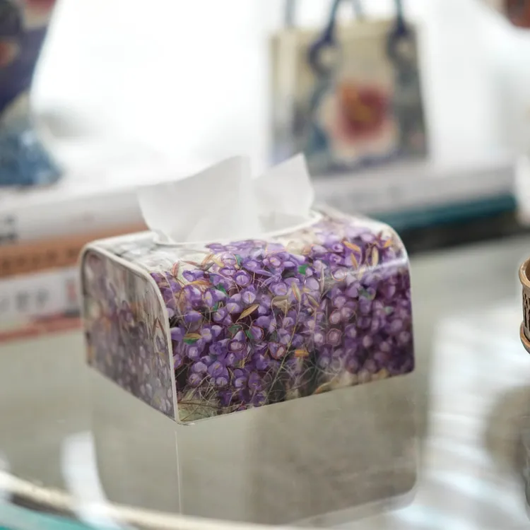 【奇居视频】轻奢白玉瓷莫奈紫气东来纸巾盒 客厅抽纸盒摆件#202401