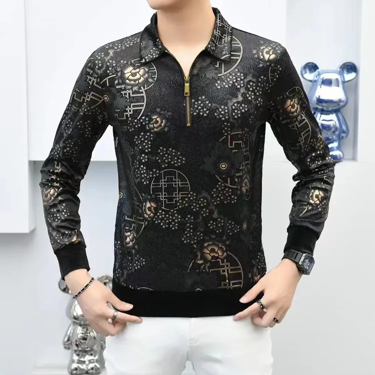 浩哥欧货男士长袖洋气上衣休闲春秋款半拉链网红百搭潮流轻奢修身