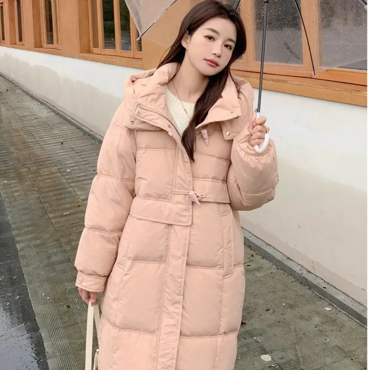 2025年新款牛角扣羽绒服女中长款韩版外套潮【平湖羽绒服】