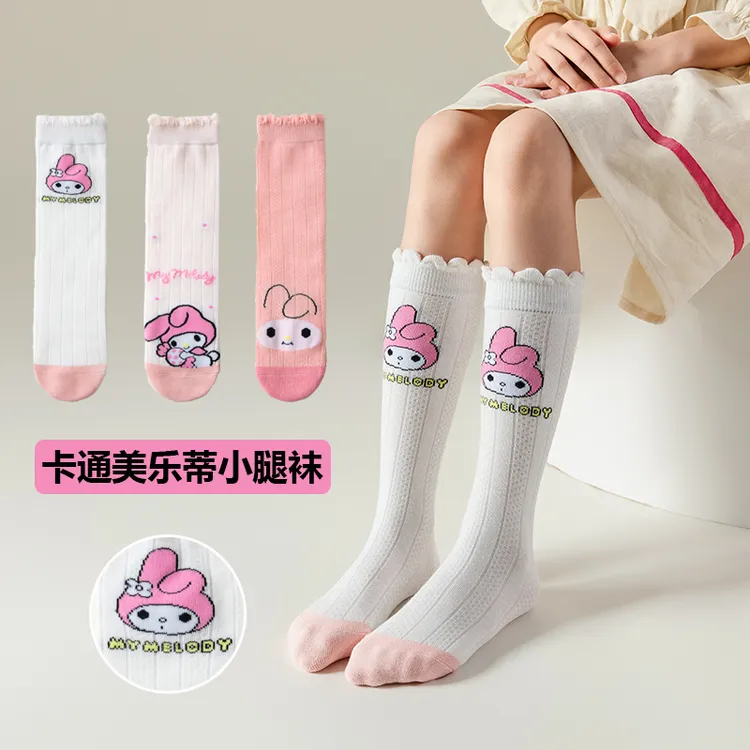 儿童袜子春秋卡通长筒袜可爱美乐蒂中筒袜女孩洋气百搭花边小腿袜
