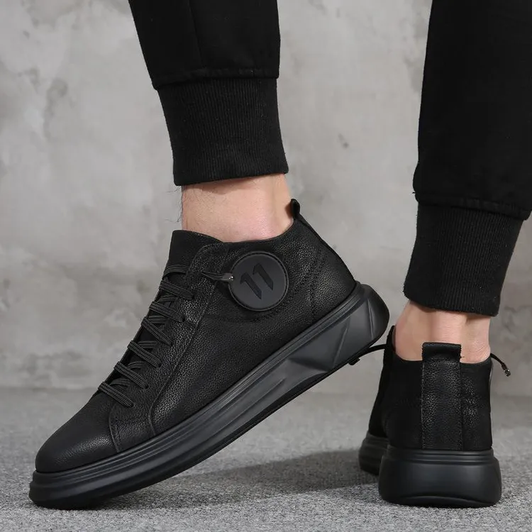 男鞋内增高低帮加绒棉鞋男士板鞋运动潮鞋男秋冬休闲皮鞋百搭鞋子