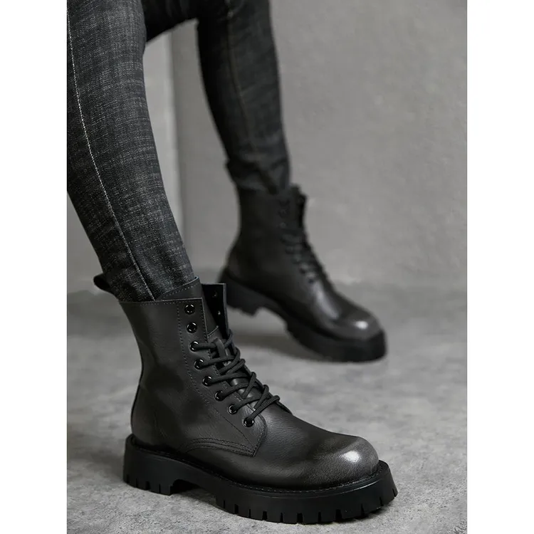 马丁靴男士2024秋冬季新款潮流高帮韩版潮流时尚百搭系带机车男鞋