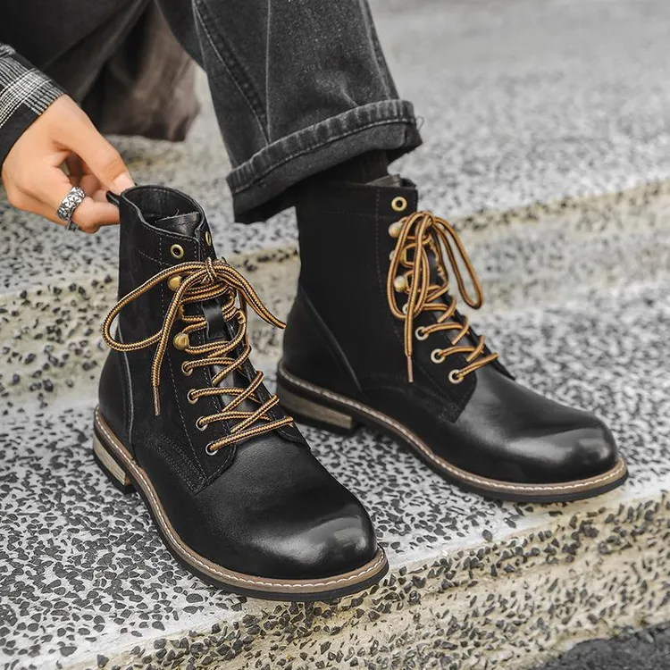 伞兵靴男士复古英伦马丁靴真皮美式工装靴子小众高级感骑士作战靴