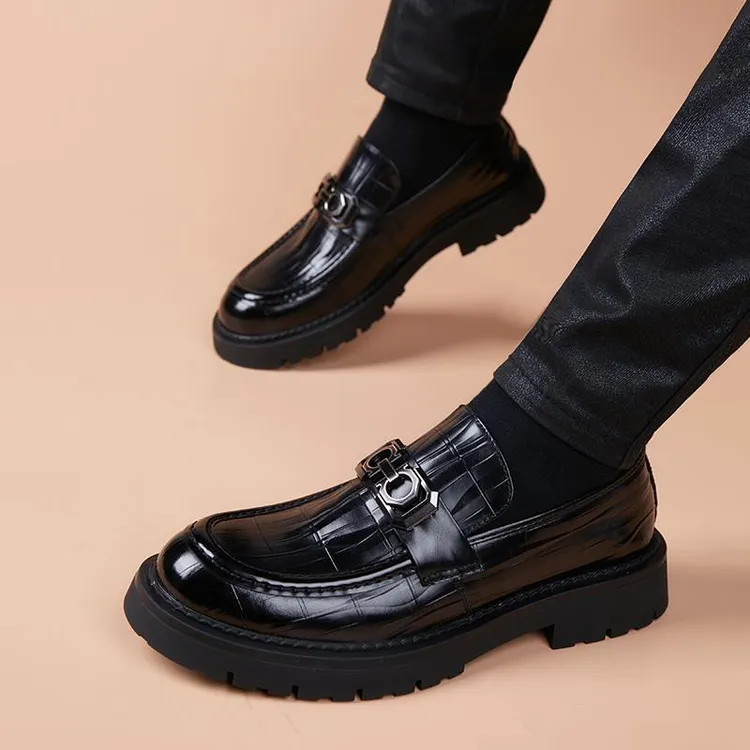 皮鞋男一脚蹬休闲潮鞋男士商务英伦风套脚新款高级感百搭厚底男鞋