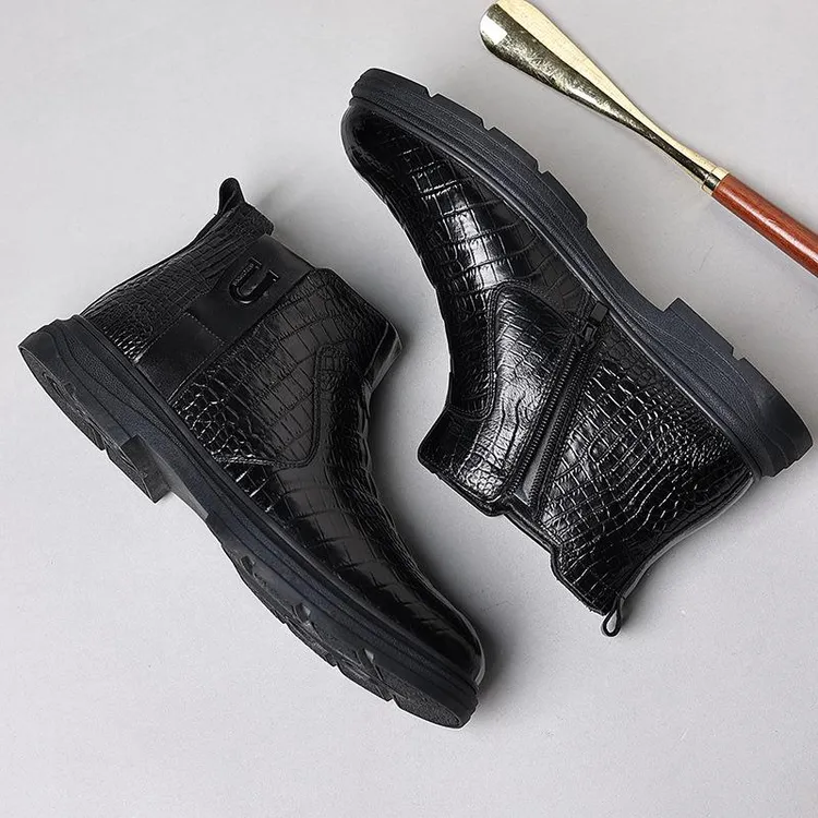 爆款真皮休闲保暖男鞋鳄鱼纹正装棉皮鞋男款冬季男士棉鞋东北加绒